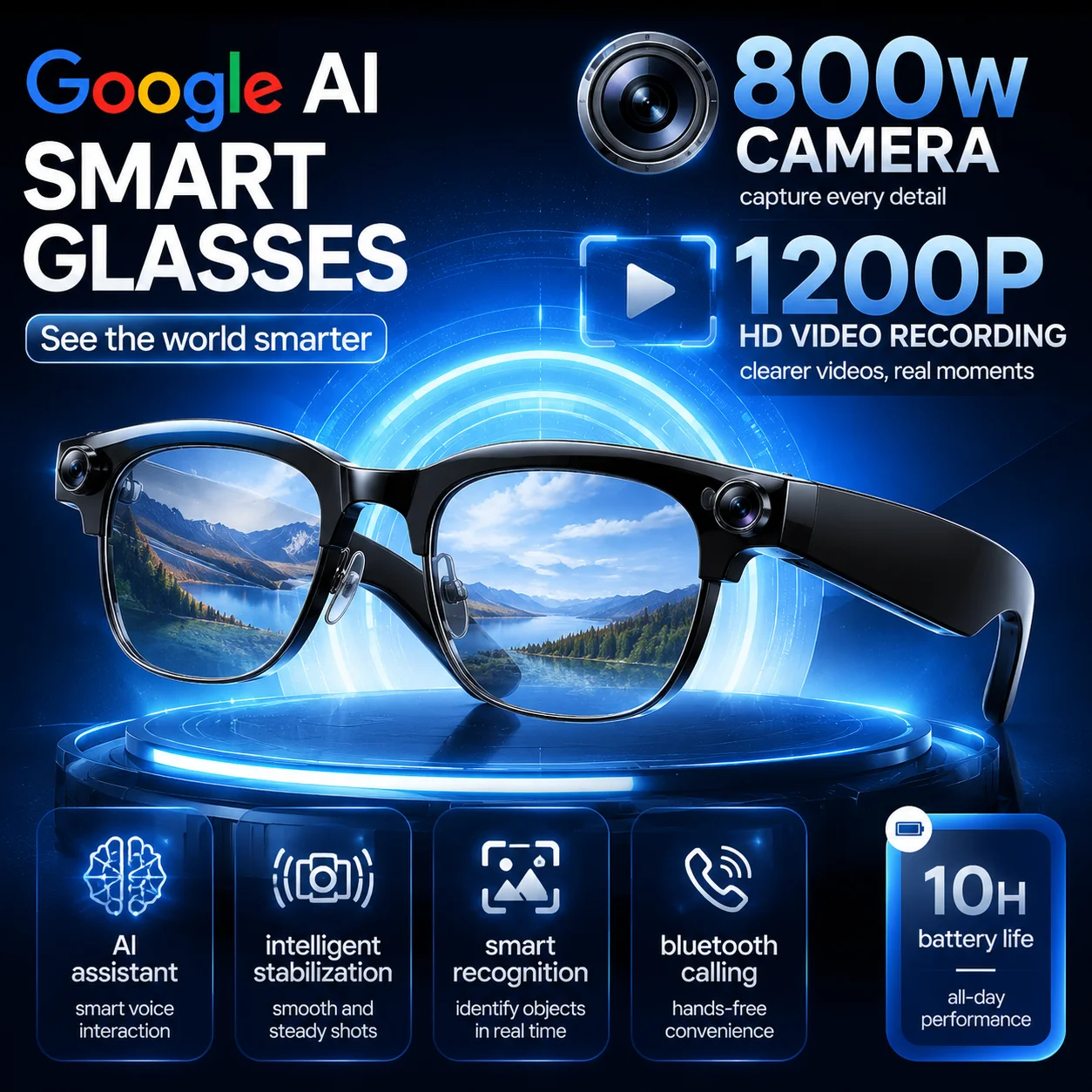 Nouvelles lunettes caméra intelligentes GUHUAVMI 8MP avec enregistrement photo, vidéo et audio, transfert Wi-Fi, reconnaissance d'objets par IA, activation vocale, appels Bluetooth, contrôle du volume tactile