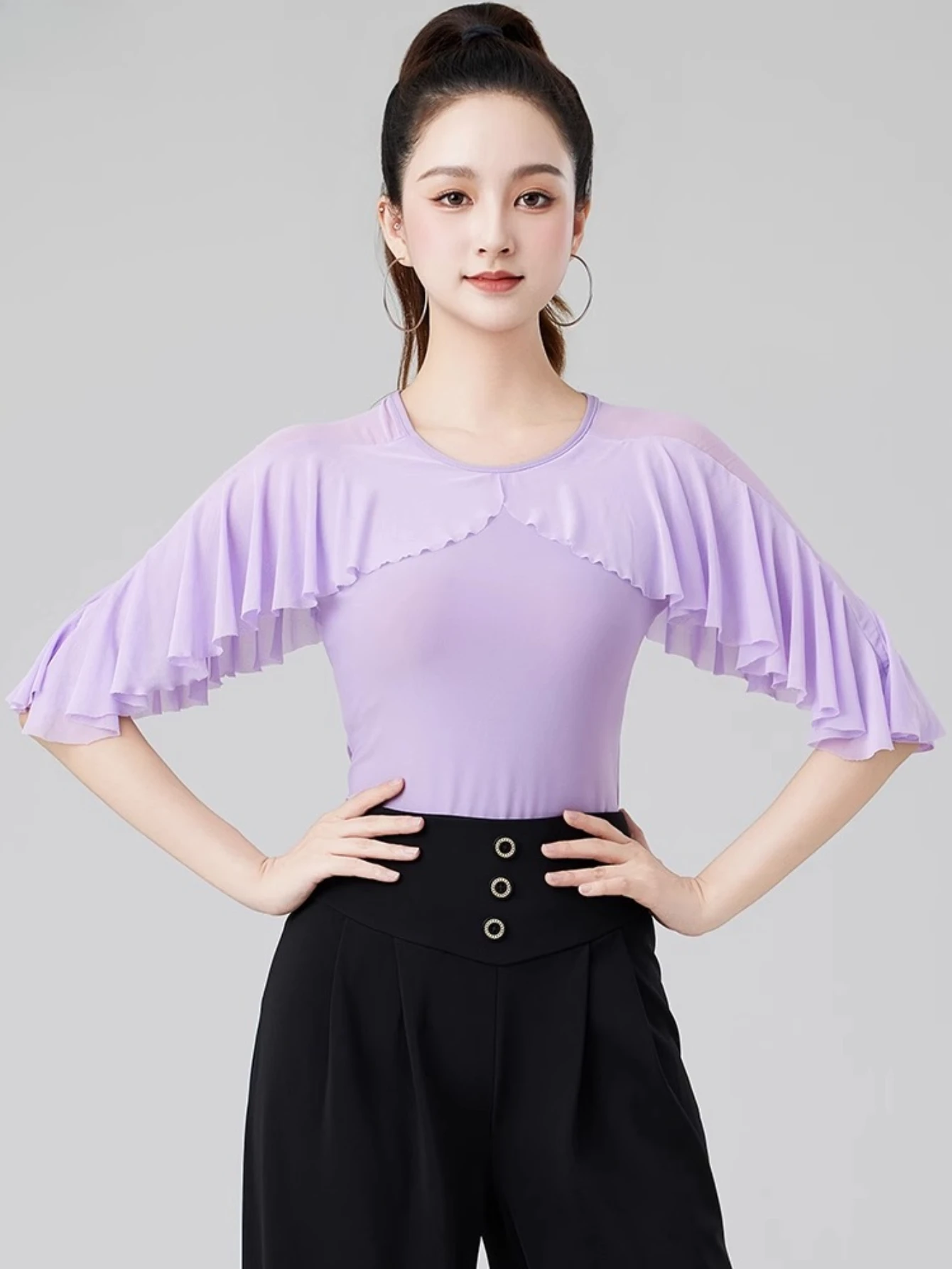 Haut de danse latine pour femmes adultes, nouveau Costume à manches en feuille de Lotus, pour salle de bal, Samba, spectacle de danse moderne, robe d'entraînement de danse