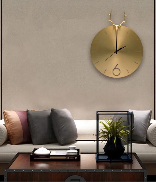 Living Room Hallway Decoration Deer Horn Shape Metal Wall Quartz Analog Clock