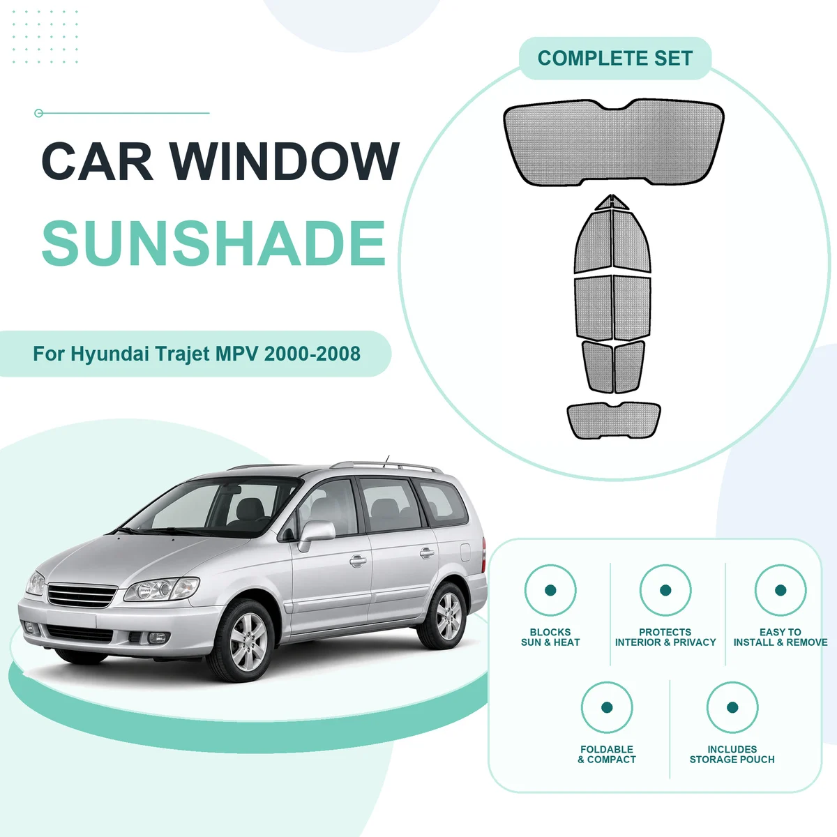 For Hyundai Trajet MPV 2000-2008 Custom Full Set Window Sunshades Aluminum Foil Suction Cup Anti UV Privacy