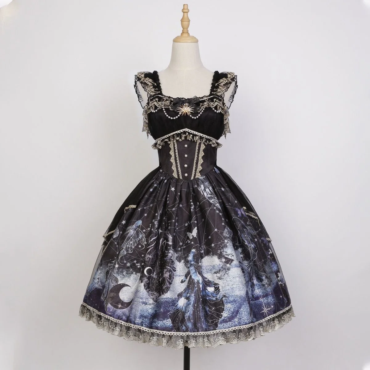 Fairy Fish Jsk Sling Dress Court Gorgeous Gothic Dark Lolita Dresses Kol Saati Lolita Skirts Black Night Goth Lolita Blouse