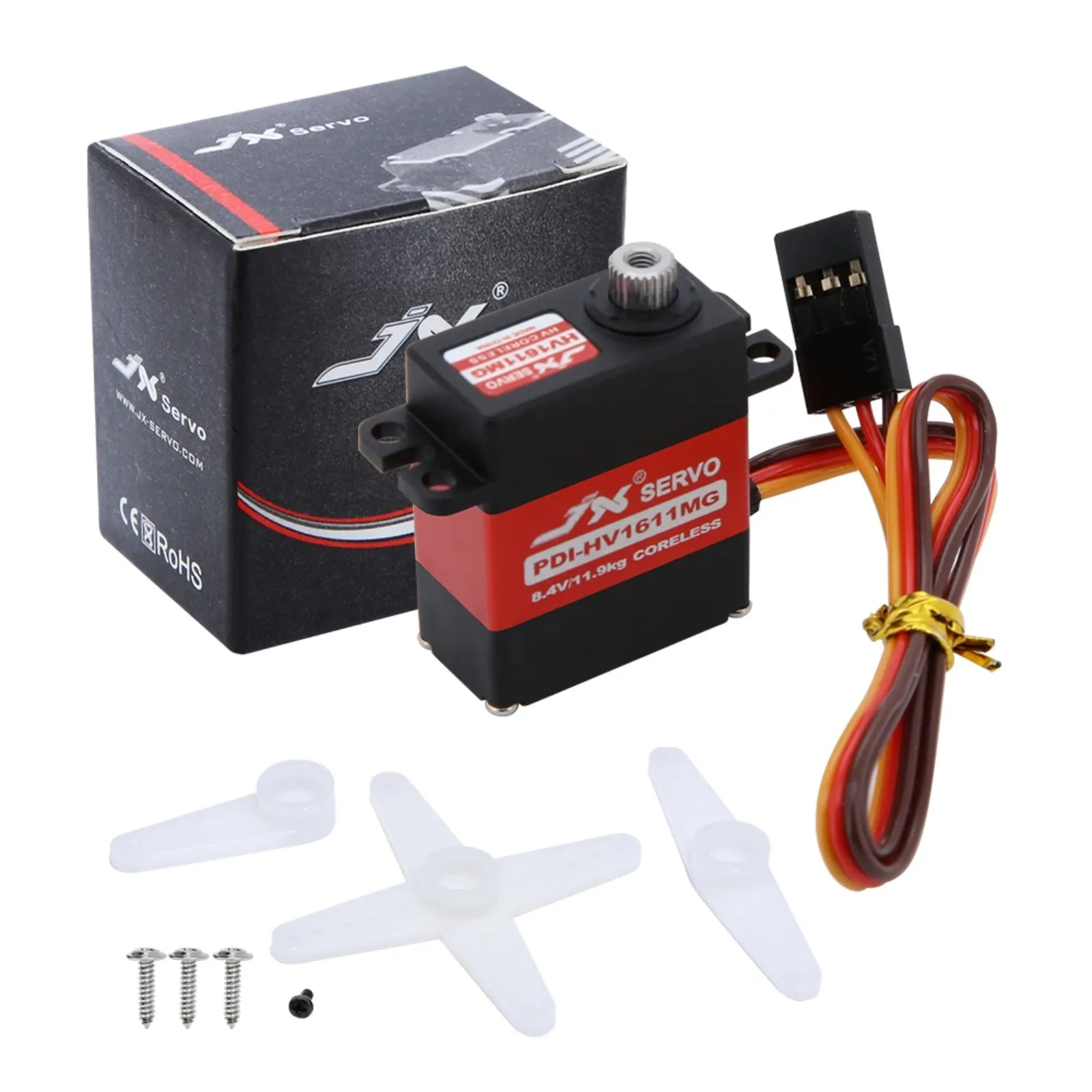 

JX PDI-HV1611MG Цифровой сервопривод 8,4 В 0,07 с 11 кг Бессердечный двигатель с высоким крутящим моментом Металлическая шестерня для радиоуправляемых автомобилей Вертолет Гусеничный