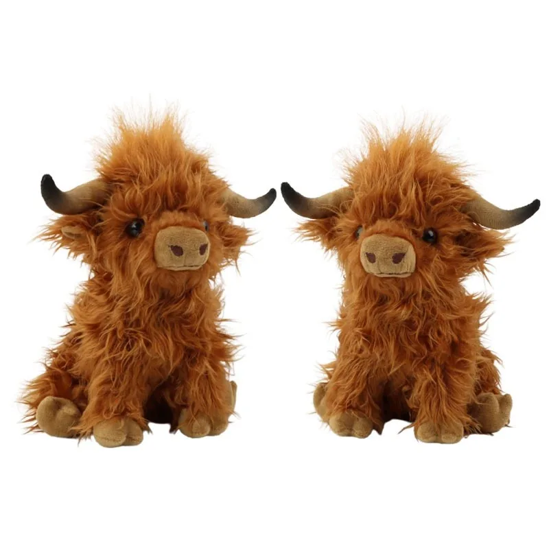 29cm Kawaii Simulation Highland Cow Animal Plush Doll Soft Stuffed Highland Cow Plush Toy Plushie Gift for Kids Boys Girls