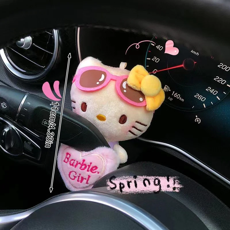 Kawaii Hellokitty Car Column Shift Doll Sanrio KT Cat Car Vehicle Turn Signal Wiper Ornaments Accessories Toy Girl Gift