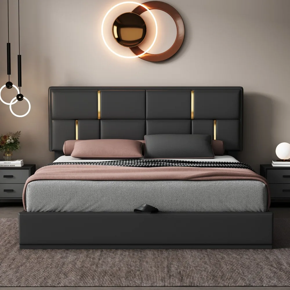 Upholstered Platform Beds,  Bed with Storage System,Wood Platform Bed Frame for Kids and Adults, Bedroom Furniture