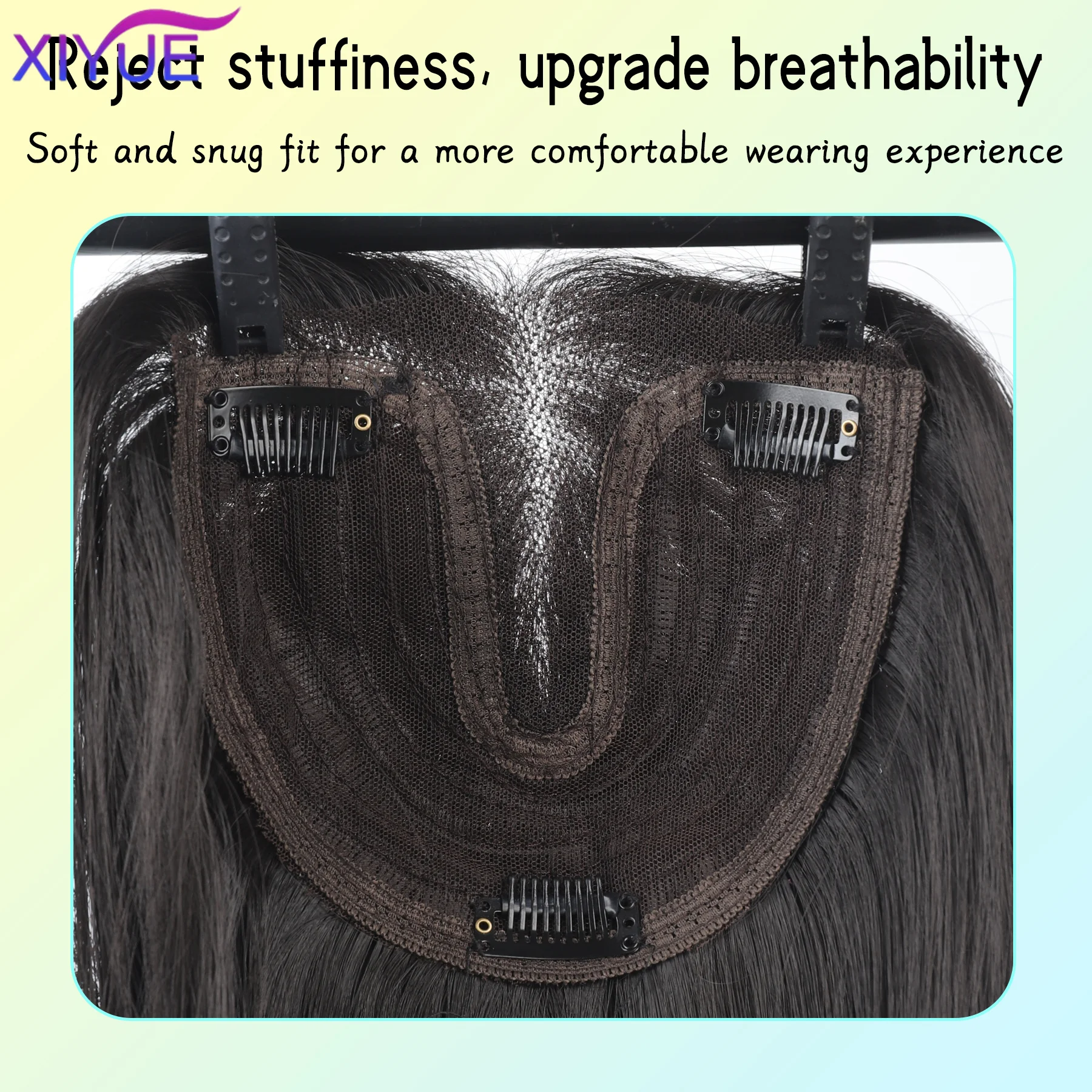 باروكة شعر صناعية طويلة مستقيمة الطبقات بمشبك في وصلات الشعر، قطعة شعر وهمية برأس منفوش طبيعي مع مشبك بانج #6