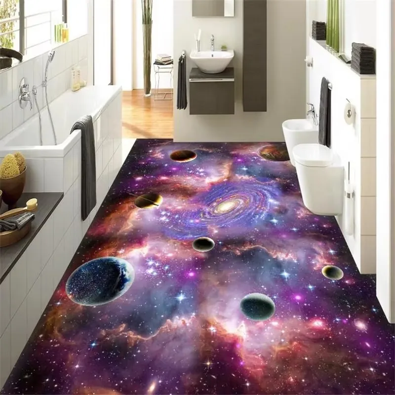 Custom floor painting 3d papel de parede living room bedroom cosmic starry galaxy mall floor tile wallpapers home decor flooring