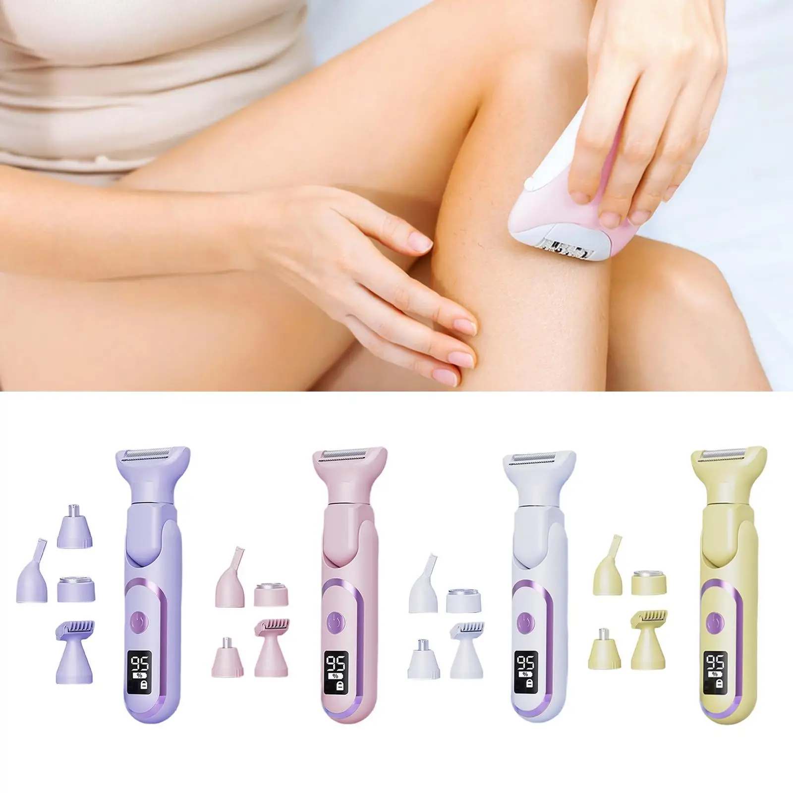 Lady Shaver Cordless No Hair Jam Fast Cutting Easy Cleaning 5 in 1 Design Low Noise for Nose Long and Short Hair Arm Bikini Body