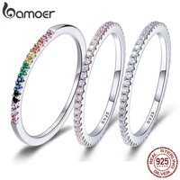 Anillo BAMOER 925 de Plata de Ley con Circonitas – Diseño Pavé Apilable