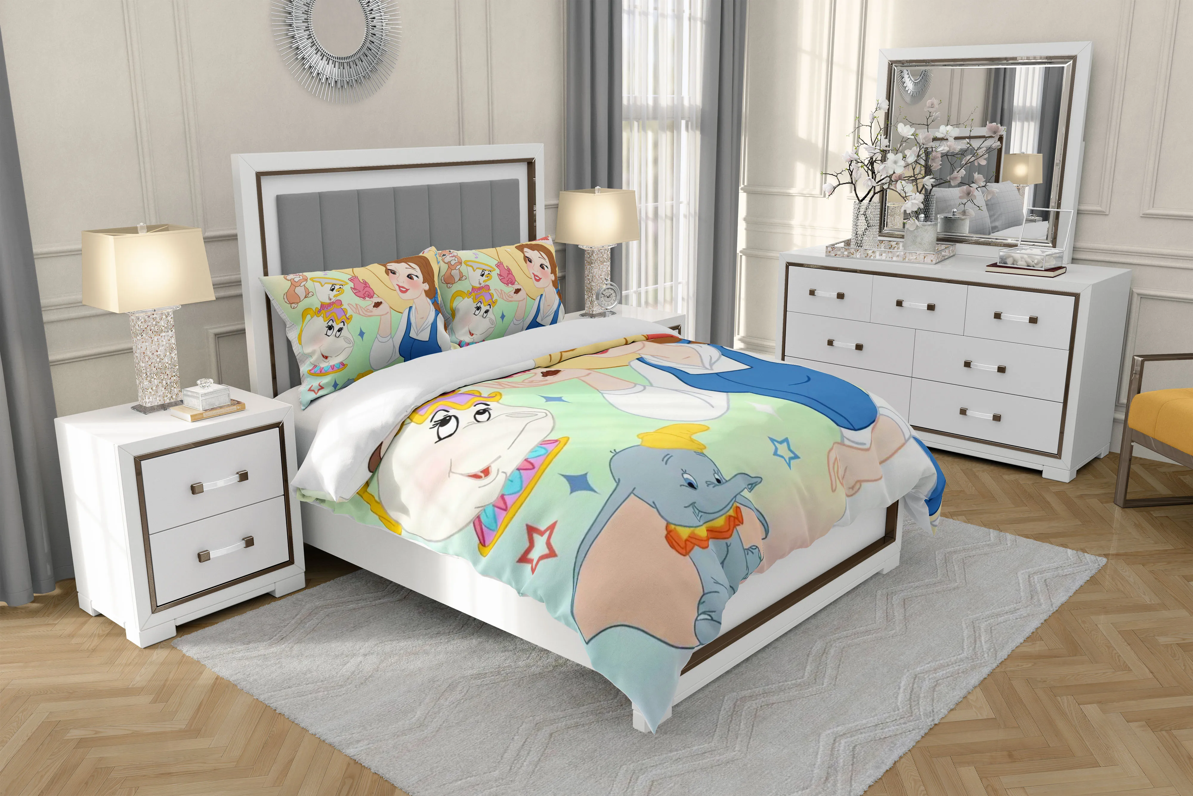 Disney cartoon print Princess Set biancheria da letto per bambini Set copripiumino Set biancheria da letto doppia copripiumino cartone animato