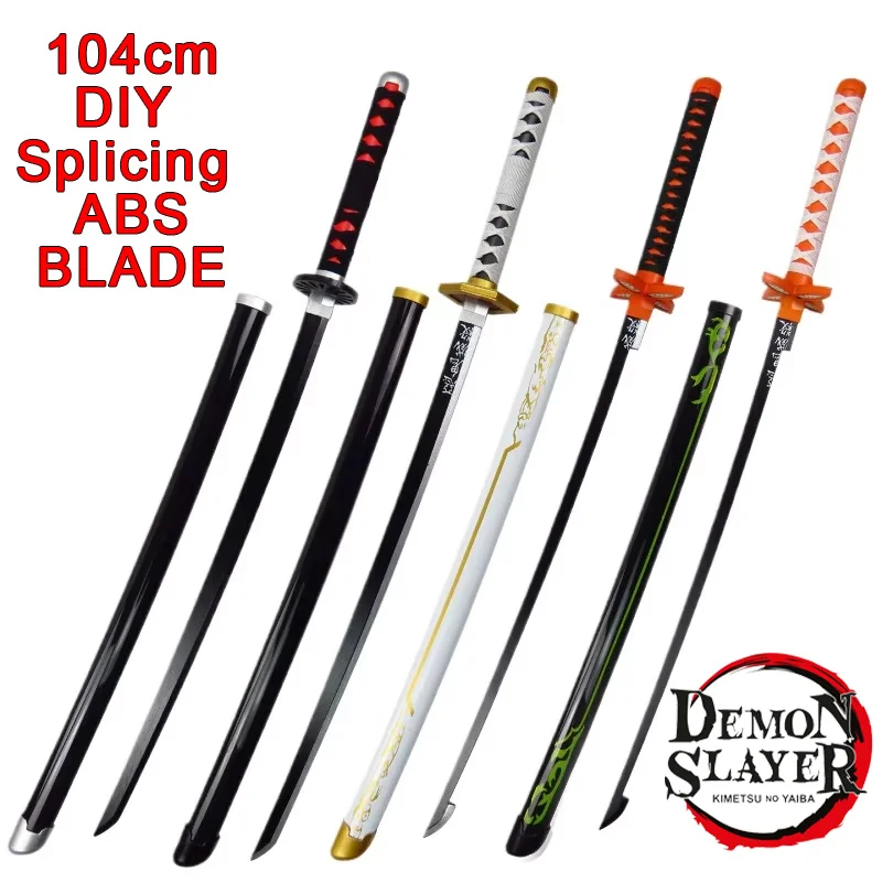 104CM DIY Self-Splicing Demon Slayer Katana ABS Cosplay Hashira Prop Kochou Shinobu Sword Giyuu Weapon Kyoujurou Safety Toy Boys