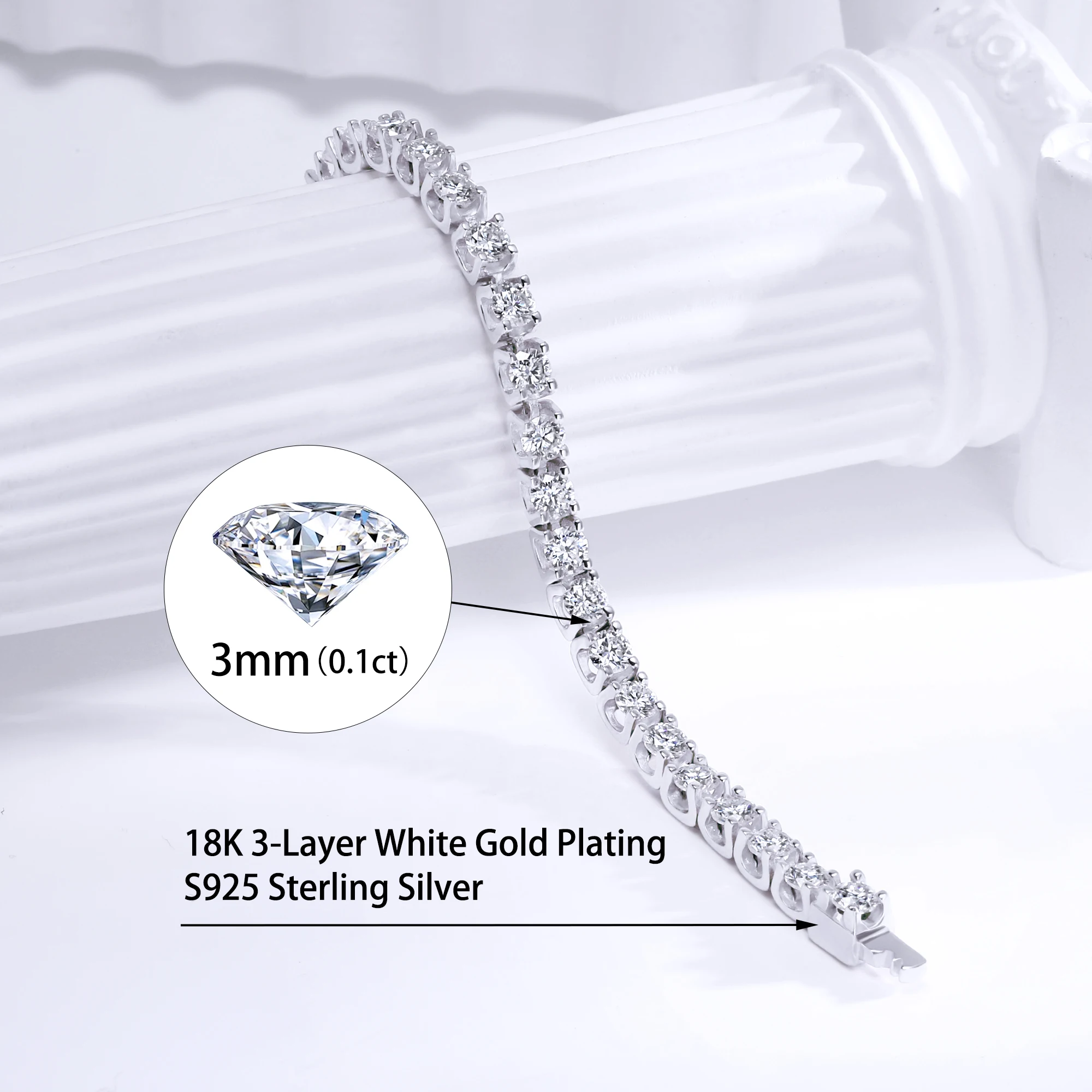 

LUSTER 2mm-4mm New Moissanite Tennis Bracelet D Color 925 Sterling Silver 18K White Gold Plated Diamond Test Passed Jewelry