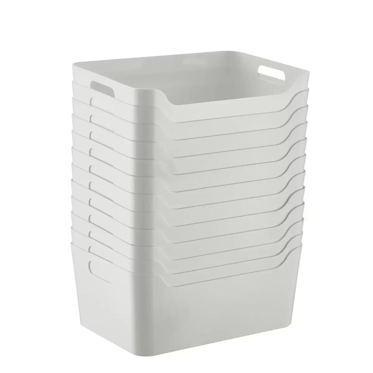 Médio Light Grey Plastic Storage Bin, Recipientes De Armazenamento, Organizador Do Armário Com Alças, Caso De 12