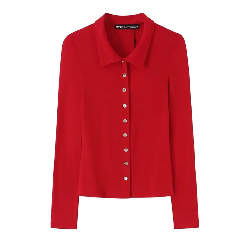 Women's Casual Long Sleeve Turn-down Collar Multi-color Select Top Button-up New Autumn 2026 Fashion Slim Fit T-shirt