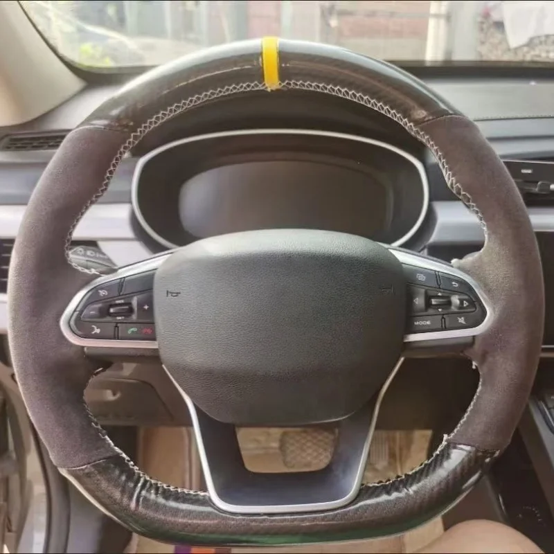 

Custom Hand-stitched Steering Wheel Cover Made Of Anti-slip Suede Leather For Geely Coolray SX11 2018 2019 2020 2021 2022