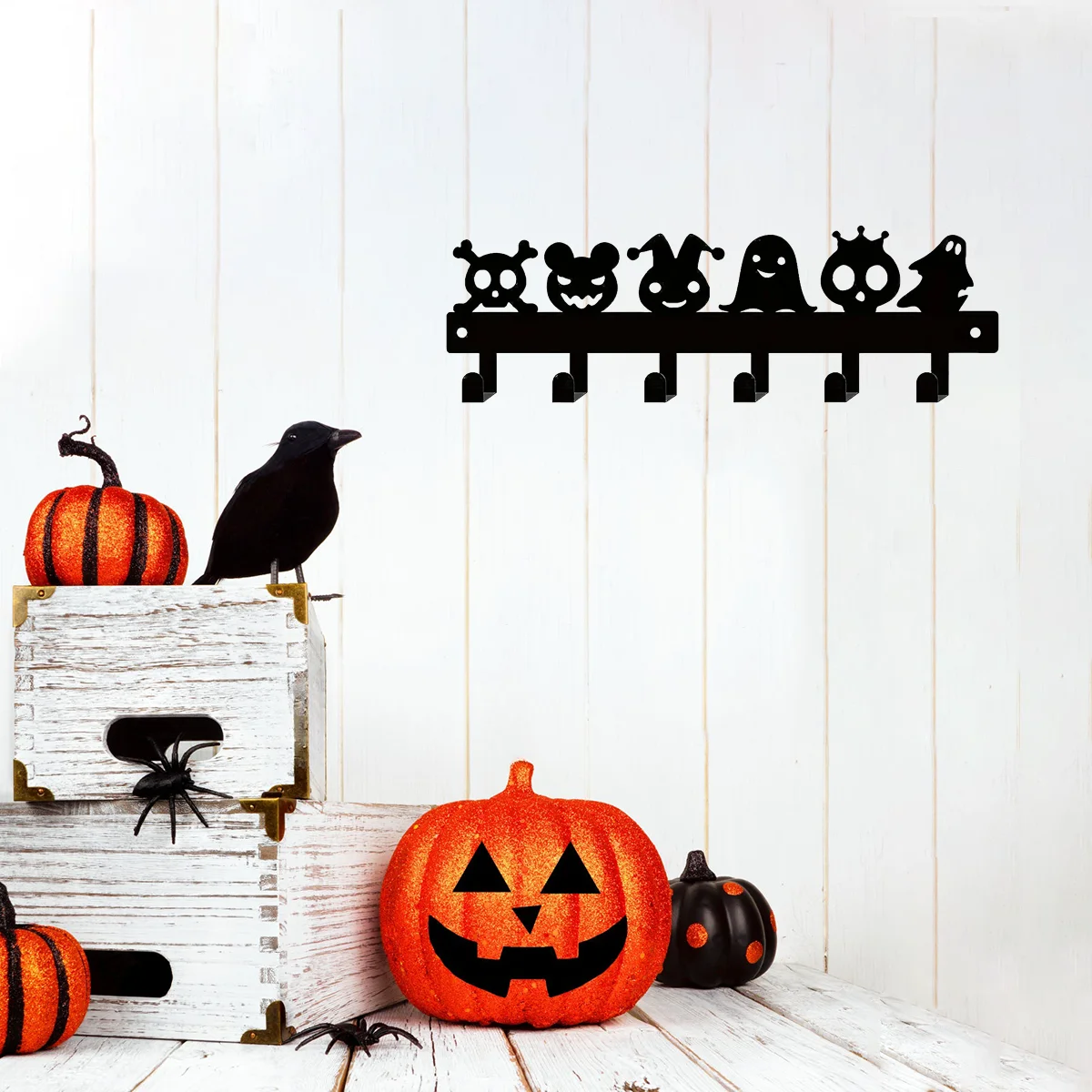 Appealing Halloween Metal Wall Hanger: Pumpkin Ghost Pattern Hooks for Keys, Towels, and Umbrellas. A  Organizer Rack