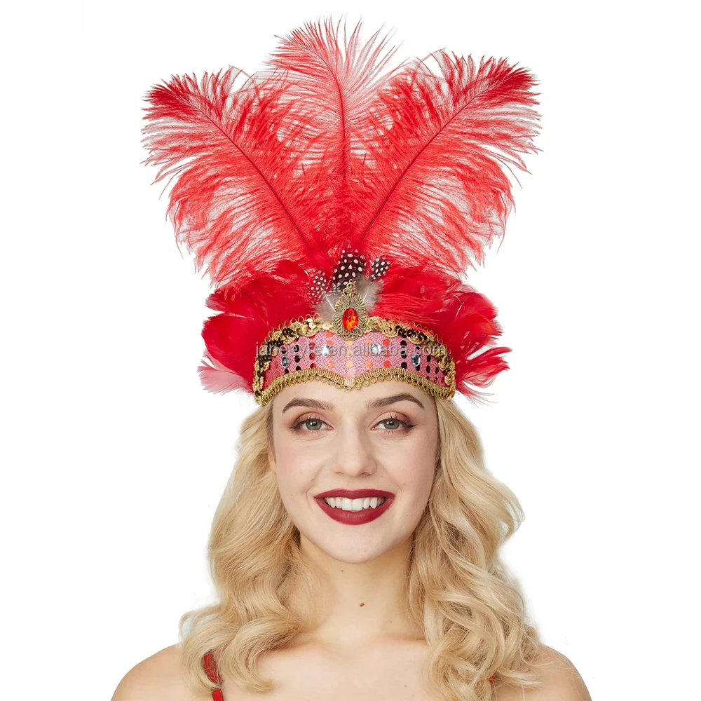 Wholesale Carnival Feather Headpiece Showgirl Headband Mardi Headpiece for Venice Hawaii Halloween