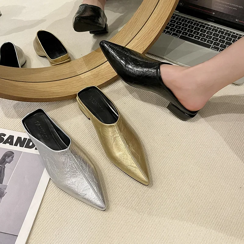 Hochhackige Einfache Damen-Baotou-Halbpantoffeln Spitze Sommer-Abendschuhe Einfarbige Hohe Absätze Schwarze Schuhe – Detail 16