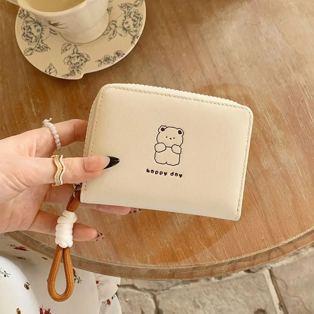 

Simple Kawaii Women Wallet Short Cartoon Student Fold Card Holder Bear Rabbit Cat Pu Leather Coin Purse Gifts