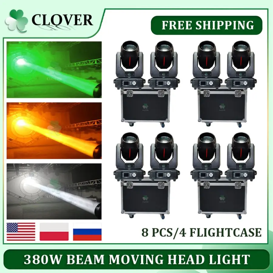 8Pcs Stage Light 380W Beam Moving Head Light Spot Lighting With 4Pcs Case For Party KTV Club Disco Concert Wedding Spot Light