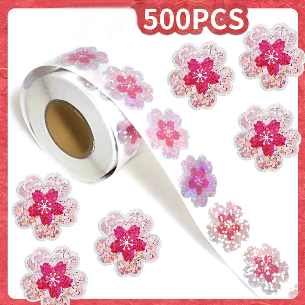 100-500pcs Laser Pink Floral Pattern Stickers Birthday Wedding Party Gift Wrapping Label Scrapbook Stationery Stickers