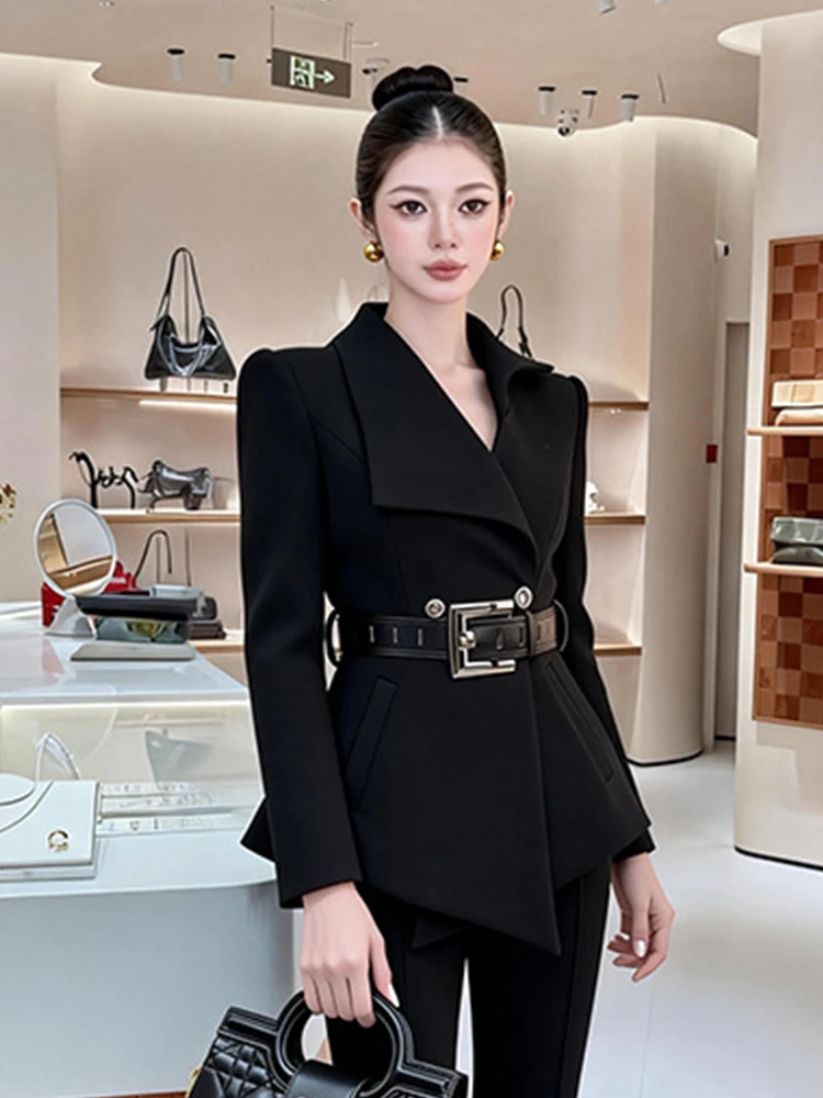 

Women Long Blazer Spring Black Lapel Collar Slim Fit Work Lady Formal Occasion Suit Jacket Elegant Commute Outwear Business New