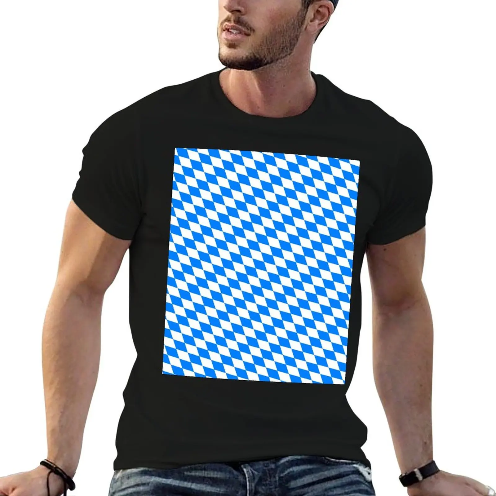 

Bavarian Blue and White Diamond Flag Pattern T-Shirt t shirts for man pack white t shirt for man 100 percent cotton T-Shirt