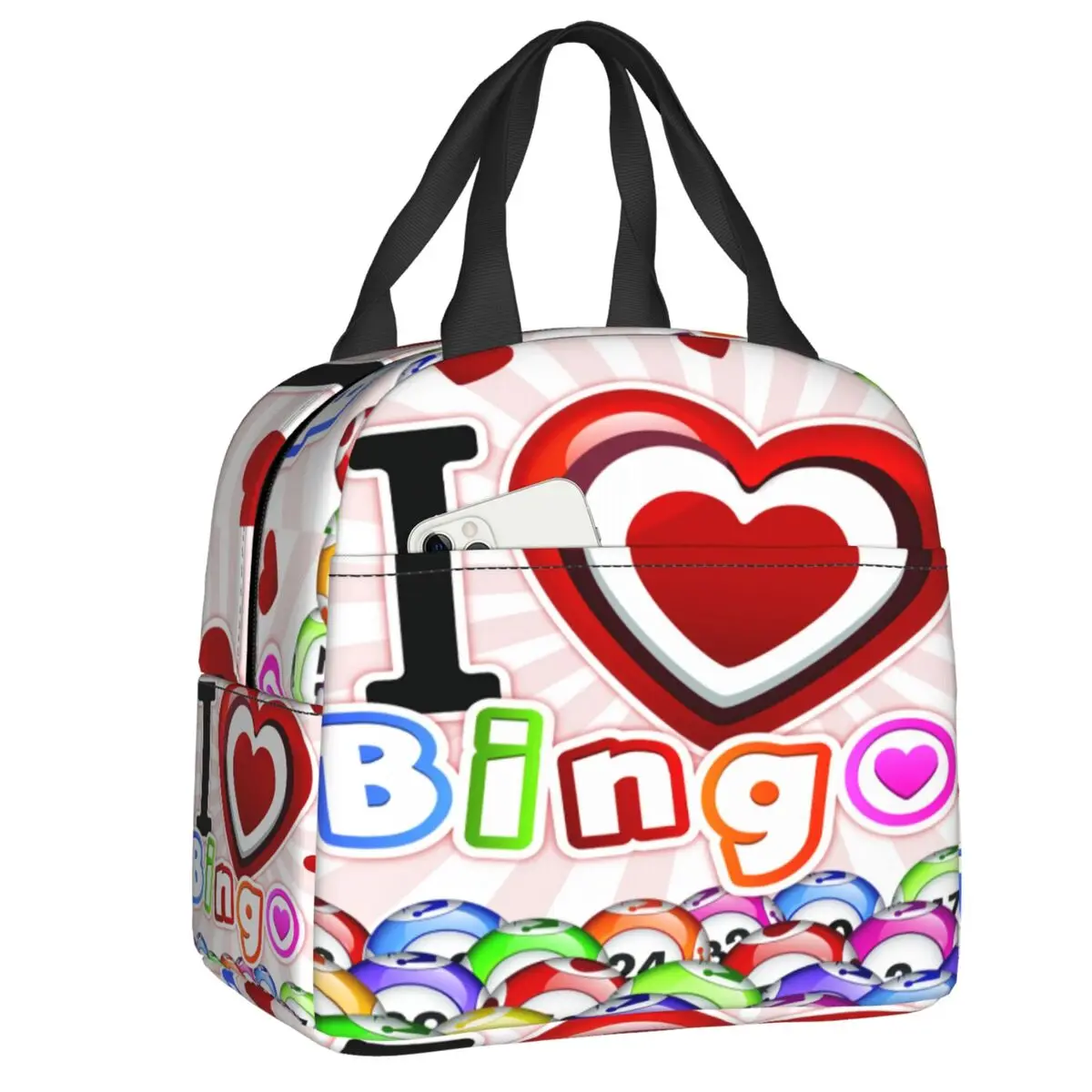 

Custom I Love Bingo Game Portable Lunch Boxes Women Leakproof Cooler Thermal Food Insulated Lunch Bag Office Work