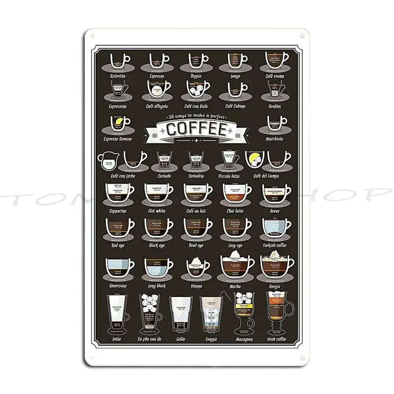 Coffee Method Types of Coffee Makers Metal Sign Classic Pub Party Garage Printed  Tin Sign Poster