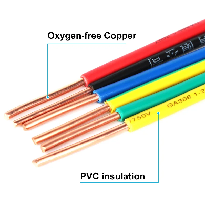 BV 20/19/18/16/14/12/10/8 AWG Single Core Wire Solid Core Copper Wire PVC Colorful Cable Flame Retardant Fixed Electrical Wiring