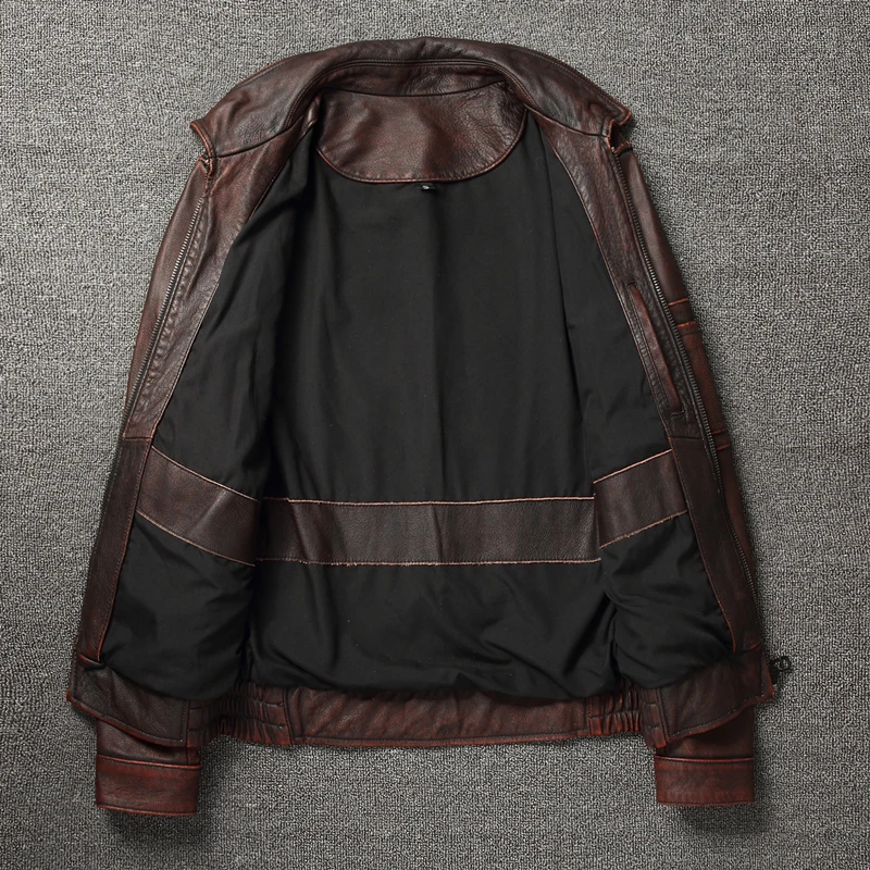 100% Cowhide Genuine Leather Coat  for Men style of  Moto & Biker Vintage  Slim  Male Natural Fashion lapel Leather Jacket