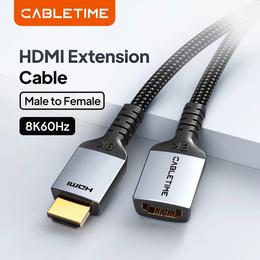 CABLETIME 8K HDMI Extension Cable 8K@60Hz Resolution HDMI 2.1 Cable 48Gbps Aluminum Shell for Monitor Laptop Macbook