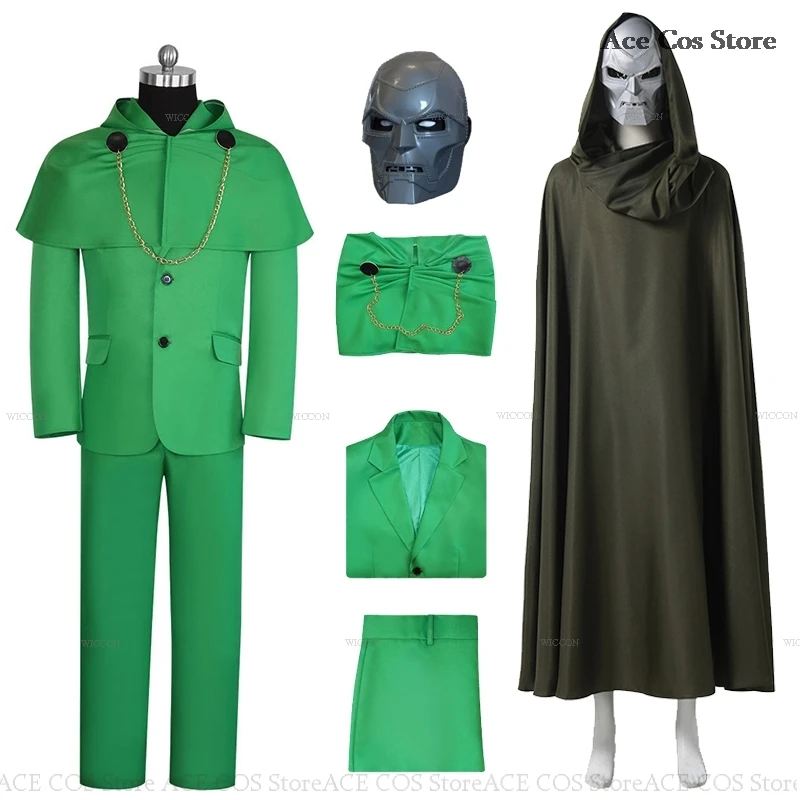 

Comic Film Dr. Victor Doctor Von Downy Cosplay Dooms Evil Costume Cloak Green Mens Suit Cape Halloween Party Roleplay Outfit