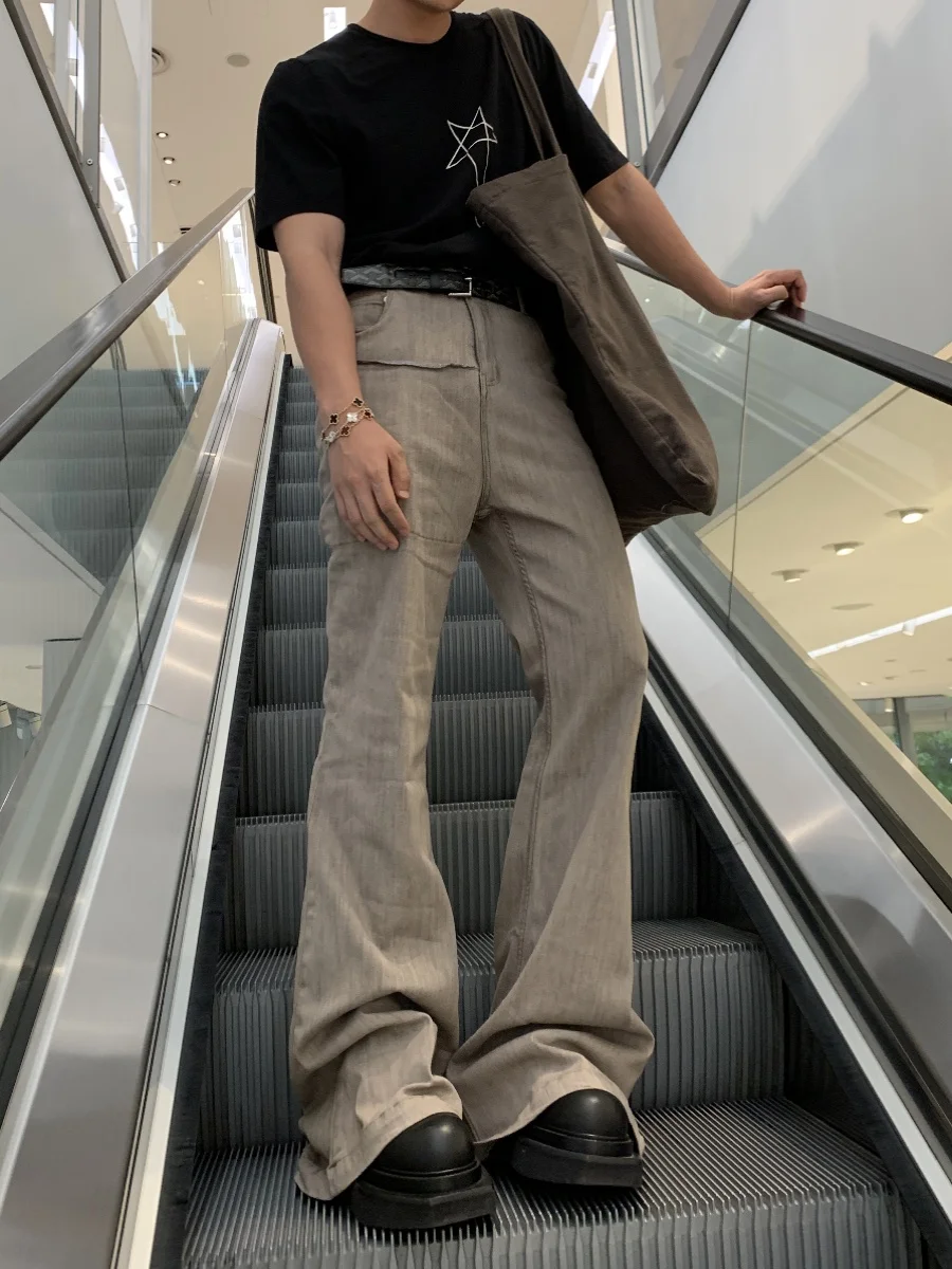 

Мужские джинсы High Street American RO в пустынных тонах, пэчворк, деконструированные, эластичные, микро-клеш, модные, винтажные, в пол