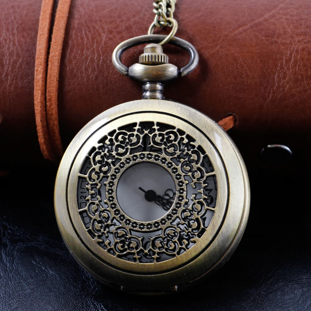 Exquisite Openwork Bronze Necklace Quartz Pocket Watch Steam Friend Old Fashion Chain Pendant Pocket Timer Gift Cf1006