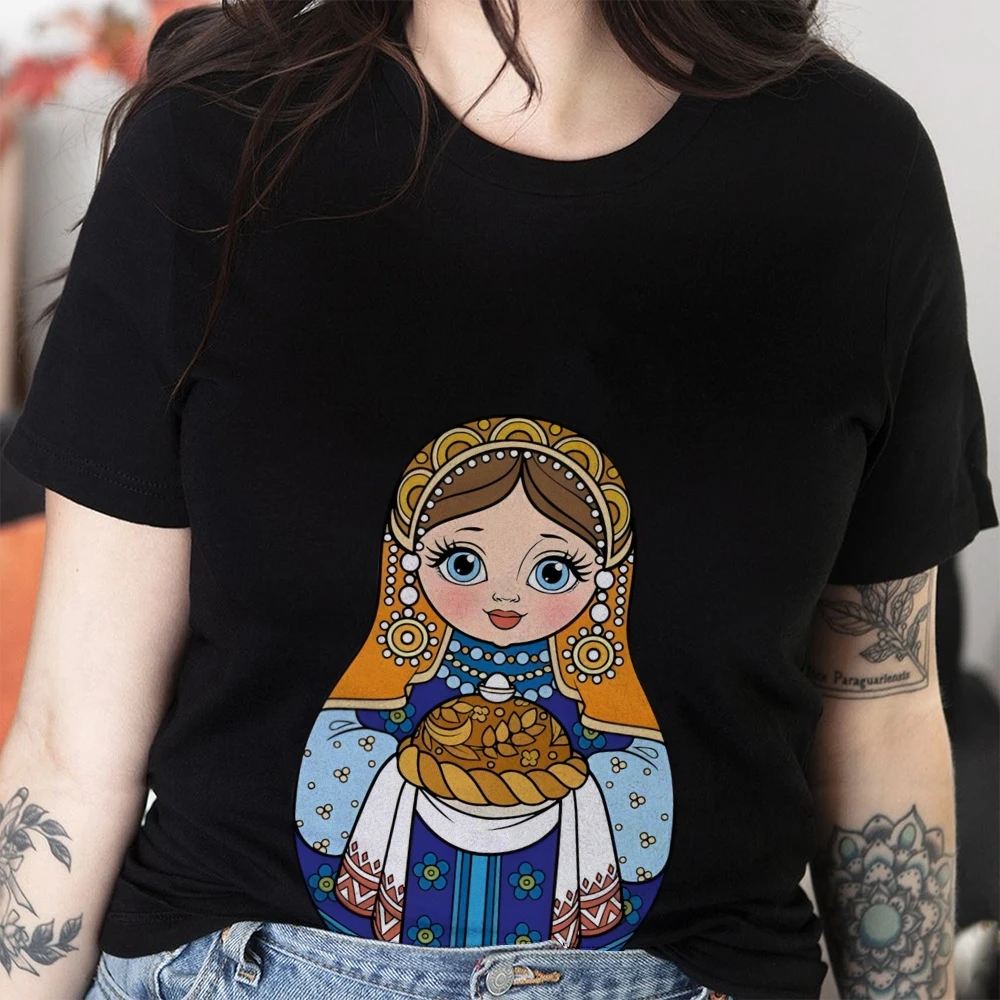 

Y2K Graphic T-shirt, Matryoshka Doll Print, Cultural, Traditional and Whimsical, Soft Fabric for Russian-Themed Casual Looks