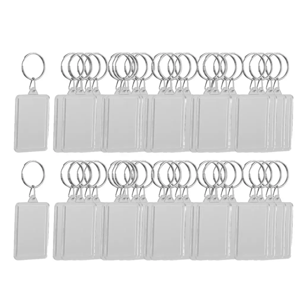 50PC Acrylic Rectangle Transparent Keychain Blank Photo 5.2x3.4cm