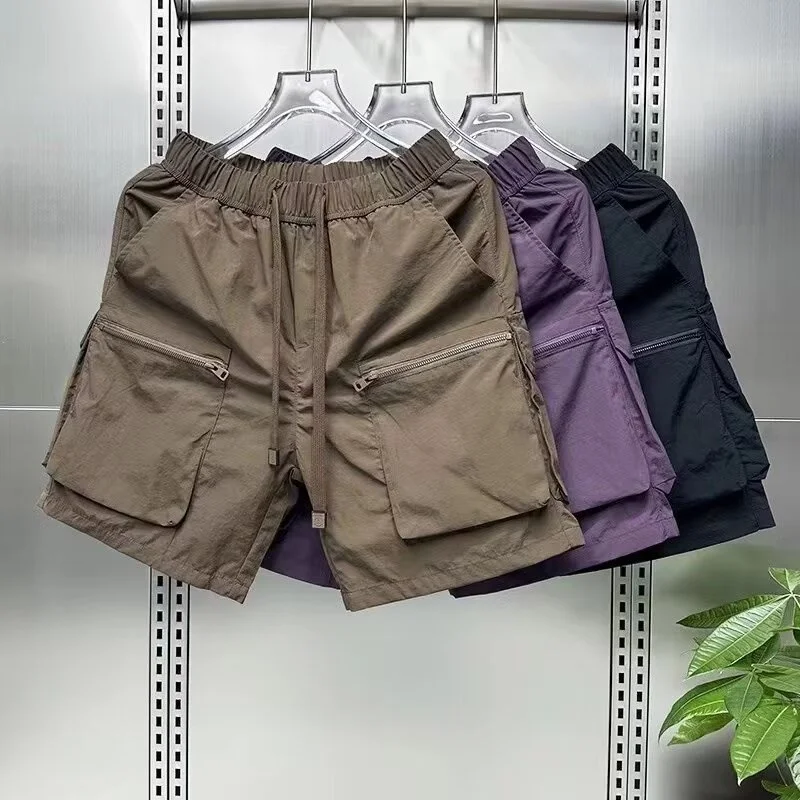 Men Shorts Summer Outdoor Cool Feeling Quick Dry Wide Leg Pants Functional Large Pockets Trendy Men Workwear Sport Shorts