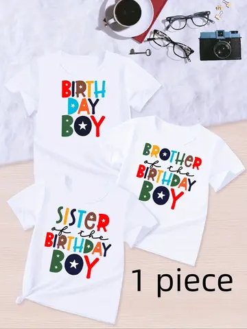 Adorable 'Birthday Boy' T-Shirt for Youngsters Colorful Letter Print Summer Short Sleeve Round Neck Perfect for Family Parties