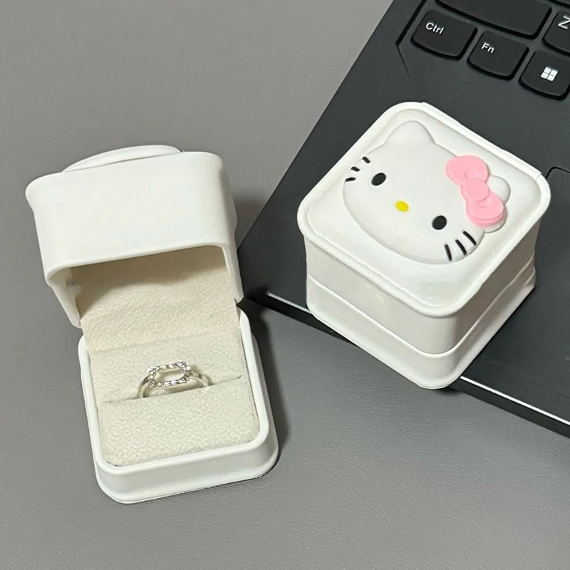 1pcs Kawaii Hello Kitty Portable Jewelry Box Anime Sanrio Mini Jewelry Storage Boxes Ring Earrings Box Cute Girl Gift Boxes