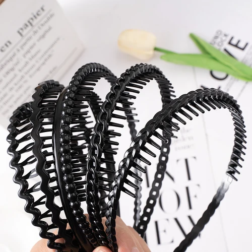 Aro de pelo negro mate, diadema antideslizante para mujer, prensa que combina con todo, hebilla para la cabeza, diadema con bisel, accesorios para el cabello dentados para niña