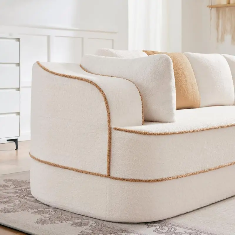 โซฟาชีซ์ซ้ายพร้อมหมอนในผ้าเท็ดดี้สีขาว