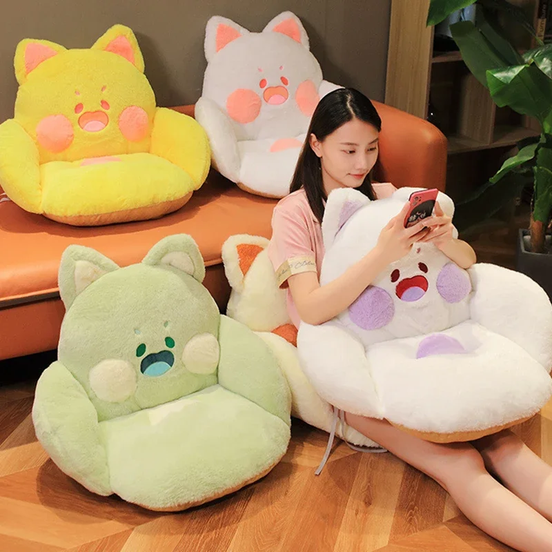 New Cartoon Cat Semi-Enclosed Cushion Cute Rabbit Hair Lazy Sofa Office Chair Cushion Soft Plush Backrest Hip Pad for Adult Kids