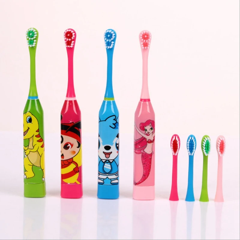 For Children Sonic Electric Toothbrush Ultrasonic Toothbrush Cartoon Pattern With Replace The Tooth Brush Head Green