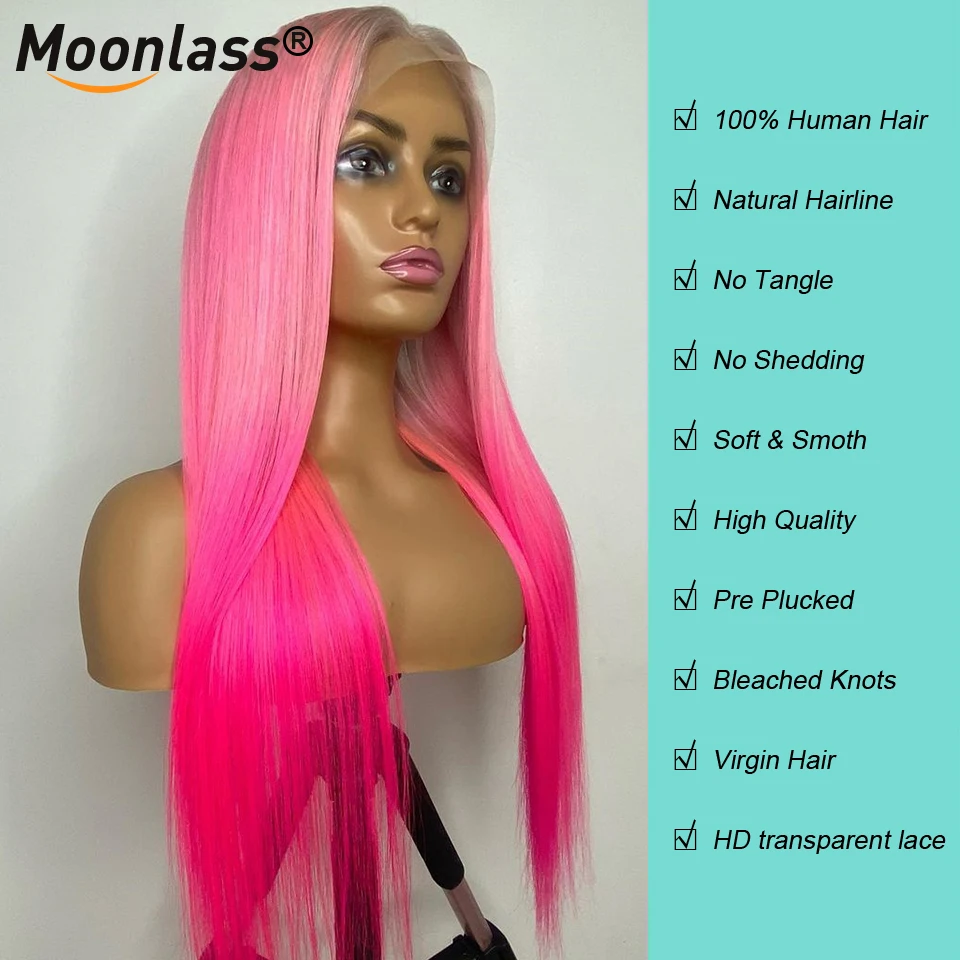 13x4 Grey Ombre Pink Lace Frontal Human Hair Wig Brazilian Virgin Hair 13x4 Transparent Bone Straight Ombre Pink Wig 180 Density