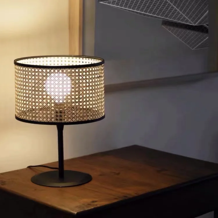 Nordic Modern Simple Creative Living Room Bedroom Sofa Side Rattan Retro Vertical Table Lamp