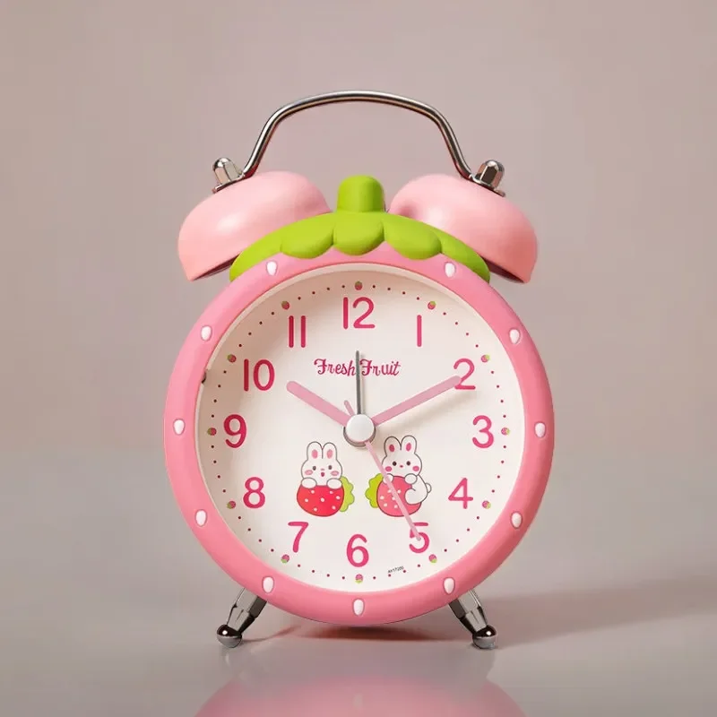 Strawberry Small Alarm Clock Loudly Bell Snooze Cartoon Children  Luminous Simplicity Mute Bedside