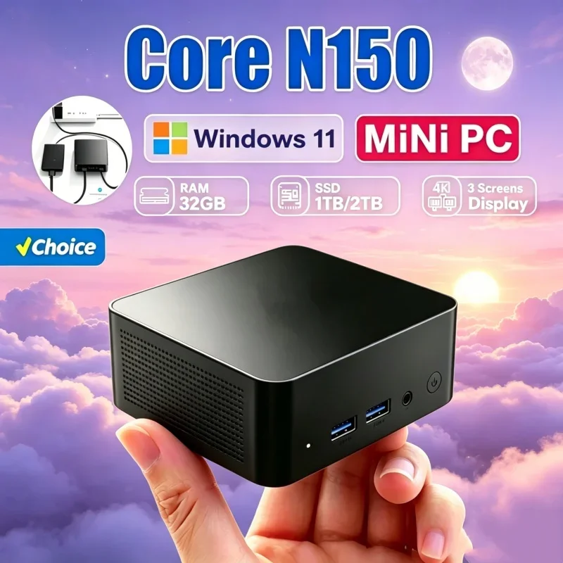 2026 Mass-storage Core N150 MINI PC Windows 11 Smooth Touch Pocket Sized Workstation RAM 1TB SSD WIFI 6 BT5.2 4K HD