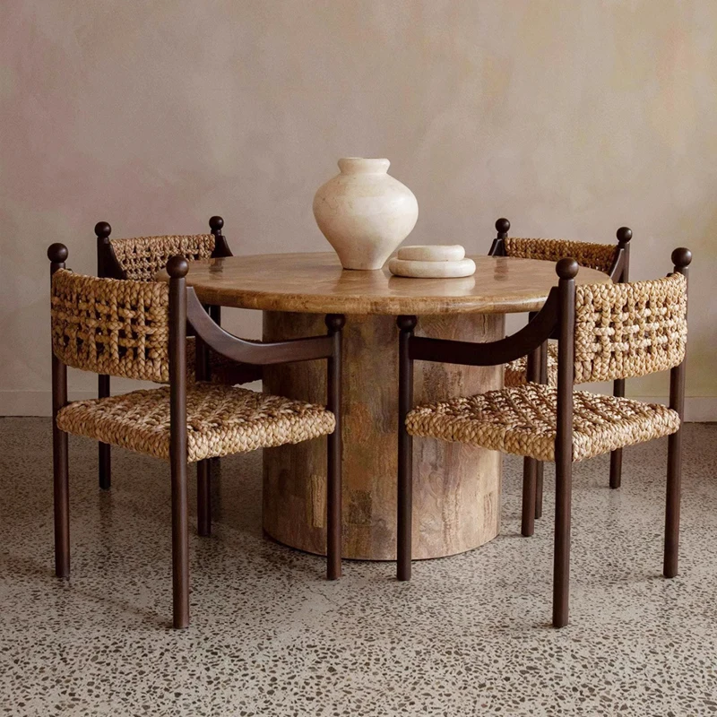 French Farmhouse Style Wabi-Sabi Eco-Friendly Dining Room Furniture Solid Wood Pablo Armchair Hand-woven Native Home Office