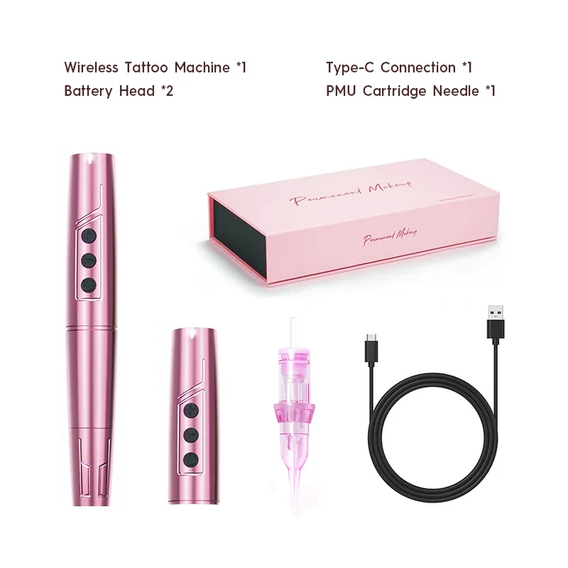 Wireless Pink Black Permanent Makeup Machine Tattoo Pen Rechargeable Battery Microblading Shading Hair Stroke Eyebrow Machine